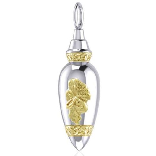 Winged Fairy Silver and Gold Bottle Pendant