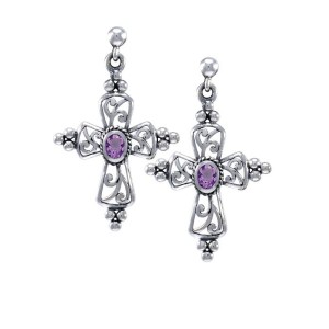 Fashion Cross Amethyst Earrings