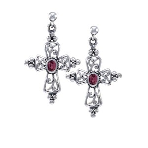 Fashion Cross Garnet Earrings