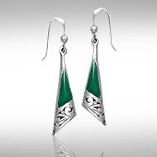 Filigree Earrings with Malachite Inlay 