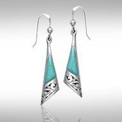Filigree Earrings with Turquoise Inlay 