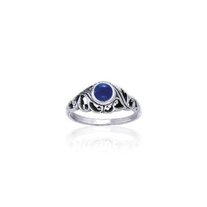 Filigree Sterling Silver Ring with Lapis Gem