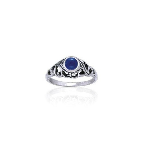 Filigree Sterling Silver Ring with Lapis Gem