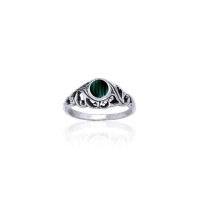 Filigree Sterling Silver Ring with Malachite Gem