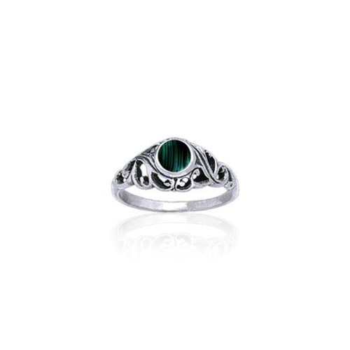 Filigree Sterling Silver Ring with Malachite Gem