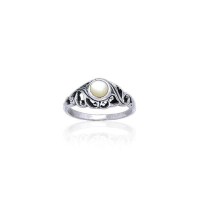 Filigree Sterling Silver Ring with Mother of Pearl Gem