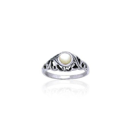 Filigree Sterling Silver Ring with Mother of Pearl Gem