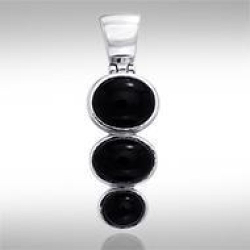 Flat Tiered Black Onyx Cabochon Pendant