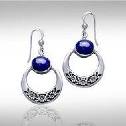 Flowers and Lapis Loop Earrings