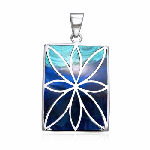 Flower Flat Azurite Cabochon Rectangle Pendant 