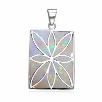 Flower Flat Opal Cabochon Rectangle Pendant 