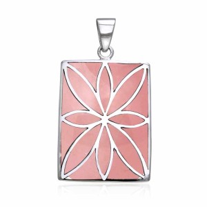 Flower Flat Pink Shell Cabochon Rectangle Pendant 