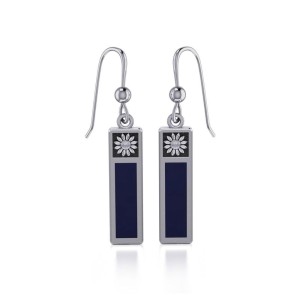 Silver Column Flower Earrings with Lapis Inlay 