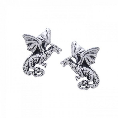 Flying Dragons Silver Post Earrings