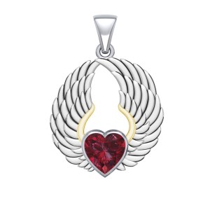 Garnet Gemstone Heart & Angel Wings Pendant 