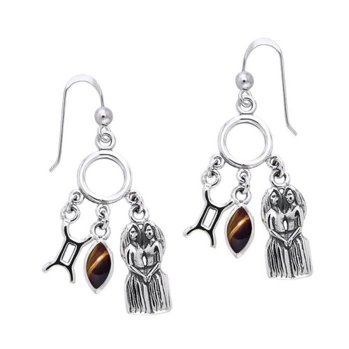 Gemini Astrology Earrings with Gems