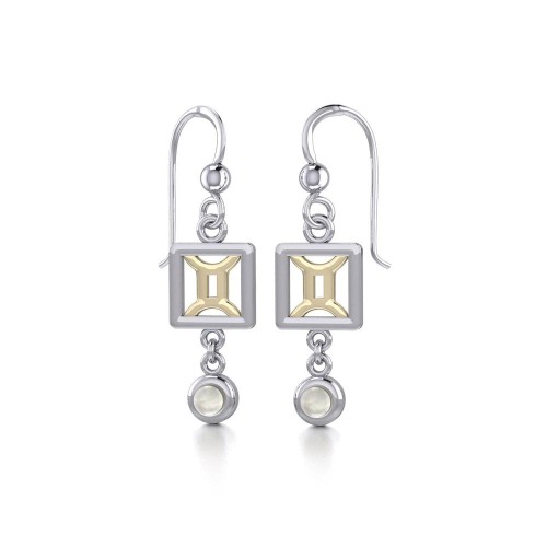 Gemini Zodiac Sign Earrings with Mother of Pearl