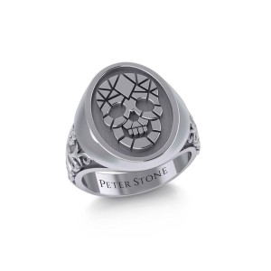 Geometric Pirate Skull Mens Signet Ring