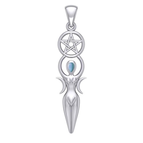 Goddess Pendant with Blue Topaz Gemstone