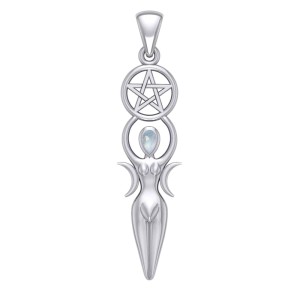 Goddess Pendant with Rainbow Moonstone Gemstone