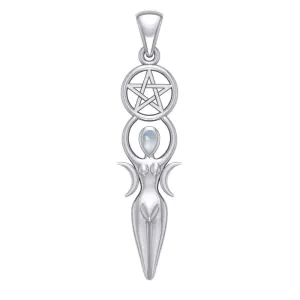 Goddess Pendant with Rainbow Moonstone Gemstone
