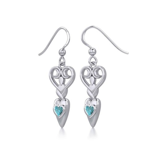 Goddess with Blue Topaz Heart Earrings
