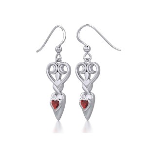 Goddess with Garnet Heart Earrings