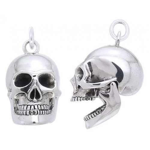 Skull Sterling Silver Pendant with Movable Jaw