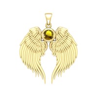 Guardian Angel Wings Gold Pendant with Citrine Birthstone 