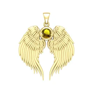 Guardian Angel Wings Gold Pendant with Citrine Birthstone 