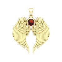 Guardian Angel Wings Gold Pendant with Garnet Birthstone 