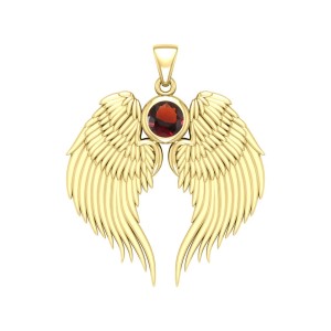 Guardian Angel Wings Gold Pendant with Garnet Birthstone 