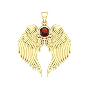 Guardian Angel Wings Gold Pendant with Garnet Birthstone 