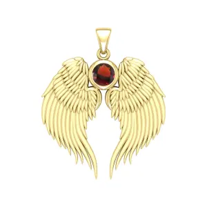 Guardian Angel Wings Gold Pendant with Garnet Birthstone 