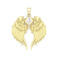 Guardian Angel Wings Gold Pendant with Mother of Pearl Birthstone 