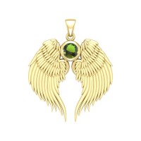 Guardian Angel Wings Gold Pendant with Peridot Birthstone 