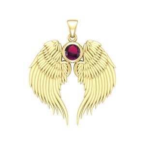 Guardian Angel Wings Gold Pendant with Ruby Birthstone 