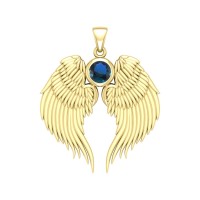 Guardian Angel Wings Gold Pendant with Sapphire Birthstone 