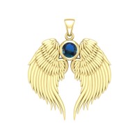 Guardian Angel Wings Gold Pendant with Sapphire Birthstone 