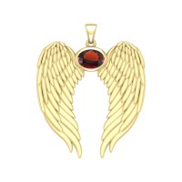 Guardian Angel Wings Gold Pendant with Oval Garnet Birthstone 
