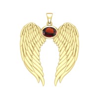 Guardian Angel Wings Gold Pendant with Oval Garnet Birthstone 