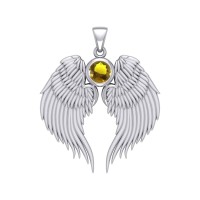 Guardian Angel Wings Silver Pendant with Citrine Birthstone 