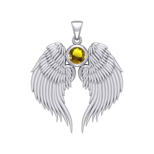 Guardian Angel Wings Silver Pendant with Citrine Birthstone 