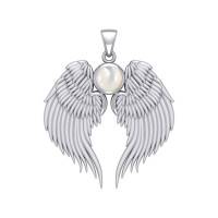 Guardian Angel Wings Silver Pendant with Mother of Pearl Birthstone 