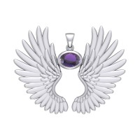 Guardian Angel Wings II Pendant with Amethyst Birthstone 