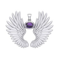 Guardian Angel Wings II Pendant with Amethyst February Birthstone 