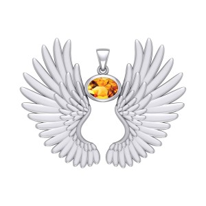Guardian Angel Wings II Pendant with Citrine Birthstone 