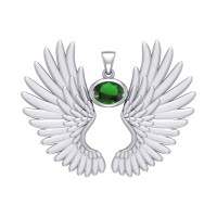 Guardian Angel Wings II Pendant with Emerald Birthstone 