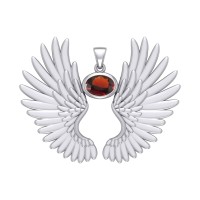 Guardian Angel Wings II Pendant with Garnet Birthstone 