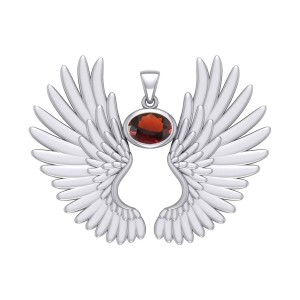 Guardian Angel Wings II Pendant with Garnet Birthstone 
